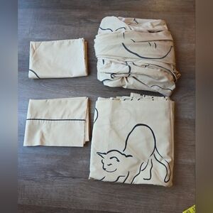 Vintage Cat Themed Full/Queen Bed Set, Fitted Sheet, Flat Sheet & 2 Pillowcases